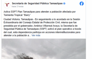 🚨 Activan ‘Plan Tamaulipas’ para apoyar a población afectada por la Tormenta Tropical Barry 🌧️