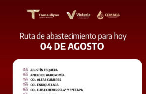 En COMAPA Victoria trabajamos para que el agua llegue a cada rincón de la ciudad. Este día, el servicio de abastecimiento se realiza en: